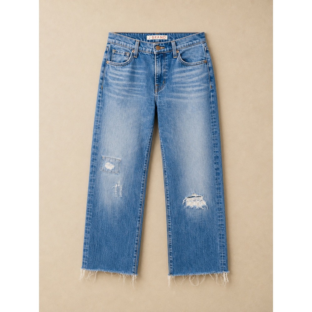 J Brand Women Jeans 24 Blue Vida Distressed Straight Leg Raw Hem 1257U353
